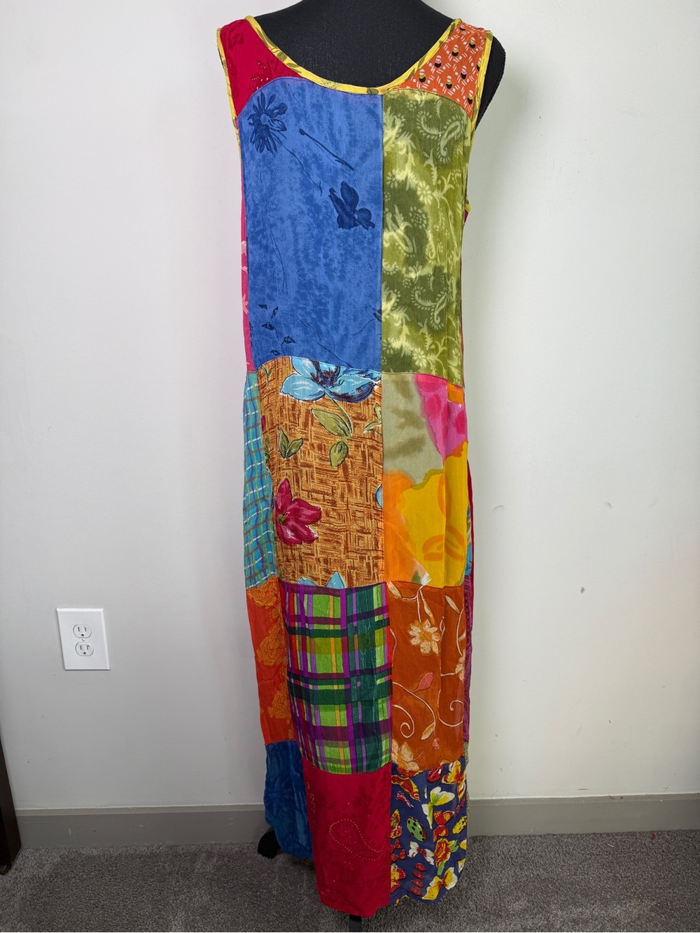 Sacred Threads Boho Hippie Patchwork Maxi Dress Sleeveless Rayon Multicolor Sz L - Picture 5 of 8